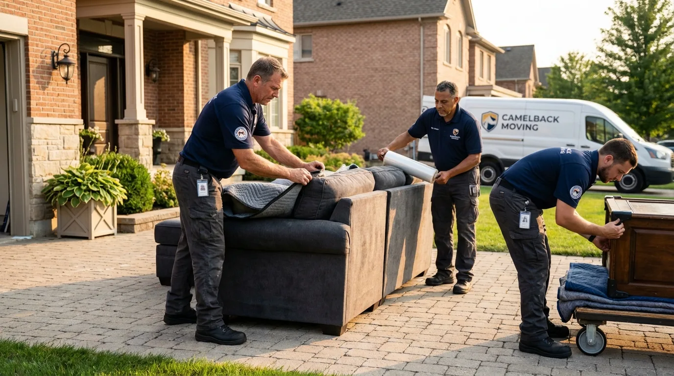 Large estate moving crew wrapping furniture in Port Chester, NY