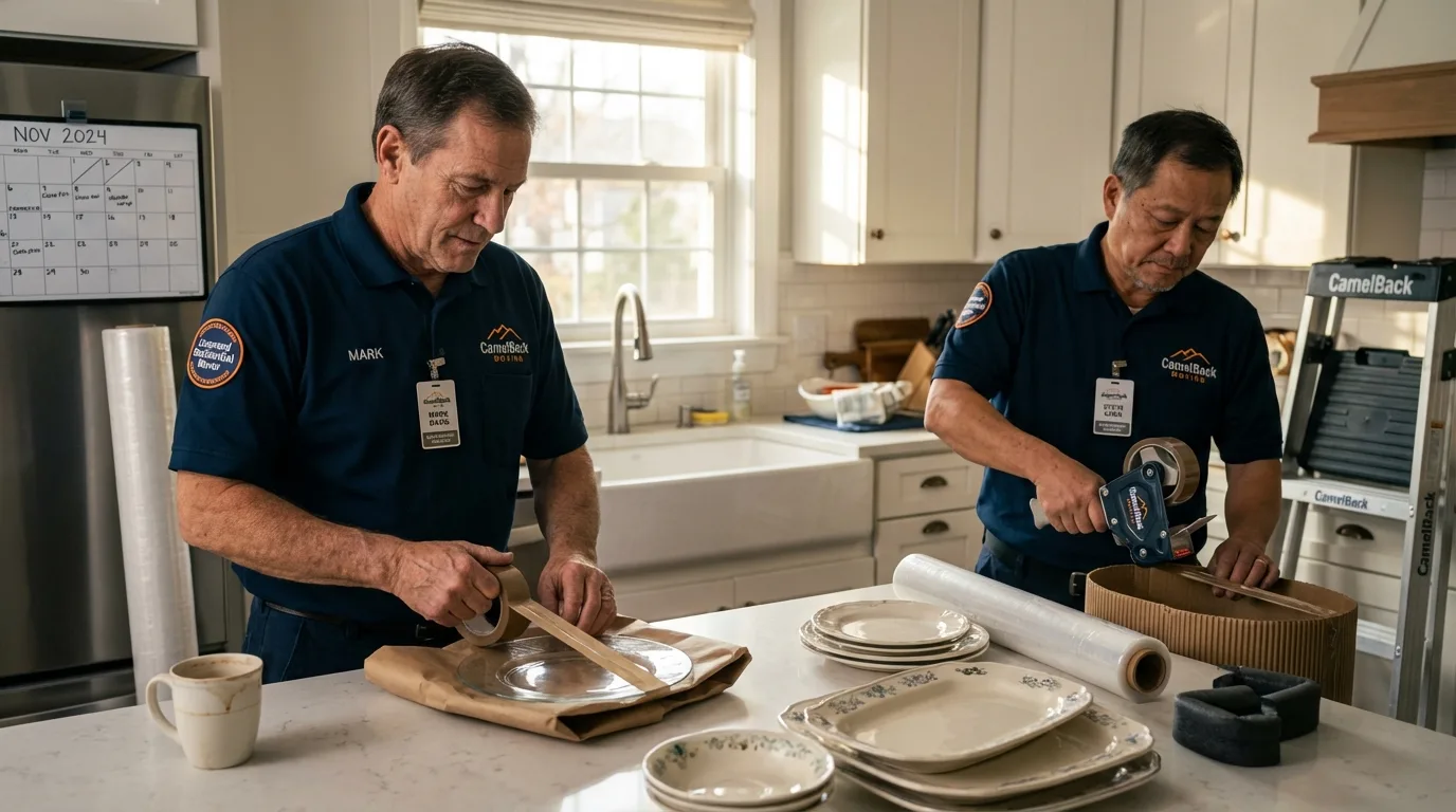Professional crew packing kitchen dishware in Port Chester, NY